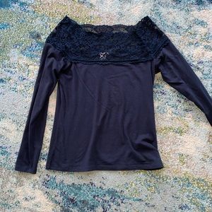 Beautiful, Navy, Lacy, Long Sleeve Blouse.